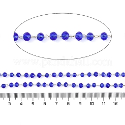 Ion Plating(IP) 304 Stainless Steel & Faceted Transparent Glass Handmade Beads Chain&nbsp;CHS-H028-02G