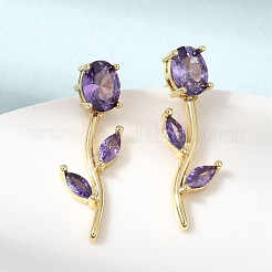 Brass Micro Pave Cubic Zirconia Stud Earrings&nbsp;KK-CBA8324-20G
