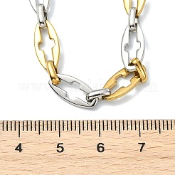 Two Tone 304 Stainless Steel Hollow Oval with Cross Link Chain Necklaces&nbsp;NJEW-JN06137