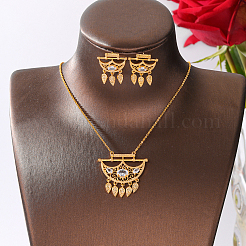 Brass Micro Pave Clear Cubic Zirconia Crescent Moon Tassel Pendant Necklaces and Stud Earrings Sets for Women&nbsp;PB9460
