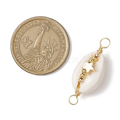 Natural Cowrie Shell Copper Wire Wrapped Shell Shape Connector Charms&nbsp;PALLOY-JF02939-03