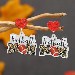 1Pair Leopard Print Heart Mother Sports Acrylic Dangle Stud Earrings&nbsp;EJEW-FS0001-22A