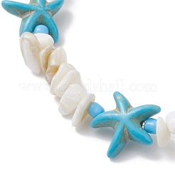 Natural Shell Chip & Synthetic Turquoise Starfish Bead Stretch Bracelets for Women&nbsp;BJEW-JB12581-02