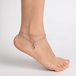 Cross CCB Plastic Charm Multi-strand Anklets&nbsp;AJEW-AN00092-03