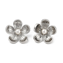 Brass ABS Plastic Imitation Pearl Flower Stud Earrings&nbsp;EJEW-S258-05P