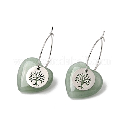 Natural Green Aventurine & 304 Stainless Steel Hoop Earrings for Women&nbsp;EJEW-G475-05P-07