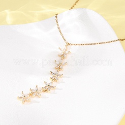 Brass Crystal Rhinestone 5 Flower Y Pendant 201 Stainless Steel Chain Necklaces for Women&nbsp;NJEW-C110-01G