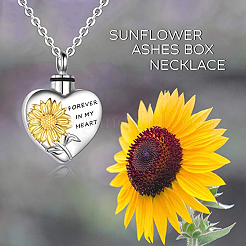 Alloy Heart with Sunflower Urn Ashes Pendant Necklace&nbsp;BOTT-PW0002-015P