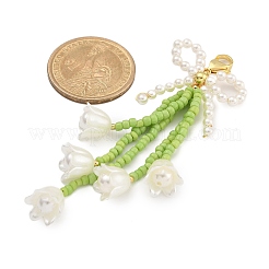 Bowknot & Flower Glass Seed Pendant Decoration&nbsp;HJEW-TA00311-01