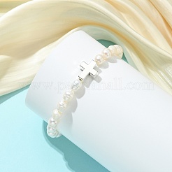 Natural Cultured Freshwater Pearl & Alloy Beads Stretch Bracelets for Women&nbsp;BJEW-JB14103-02