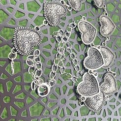 Tibetan Style Alloy Embossed Floral Heart Link Waist Belly Chains for Women&nbsp;FS-WG5DD44-01