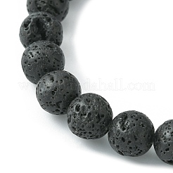 Natural Lava Rock & Silver Obsidian Beaded Stretch Bracelet with Alloy Charms&nbsp;BJEW-JB09453