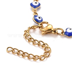 Enamel Heart with Evil Eye Link Chains Bracelet&nbsp;BJEW-P271-06G-02