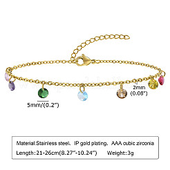 304 Stainless Steel with Flat Round Rhinestone Tassel Anklets&nbsp;FS-WG612B1-02