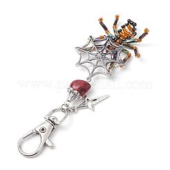 Halloween Spider Wire Wrapped Glass Seed & Stainless Steel Pendant Decoration&nbsp;HJEW-MZ00071