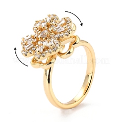 Clover Cubic Zirconia Rotatable Cuff Ring for Calming Worry Meditation&nbsp;RJEW-P025-05