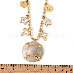 304 Stainless Steel Enamel Flat Round Cross Star Pendant Necklaces for Women&nbsp;NJEW-F380-02G