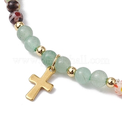 4mm Round Gemstone & Handmade Lampwork Beaded Stretch Bracelets&nbsp;BJEW-JB10257