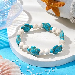 Round & Turtle Dyed Synthetic Turquoise & Magnesite Beaded Stretch Bracelets for Women&nbsp;BJEW-JB10936-01