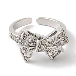 Bowknot Brass Micro Pave Clear Cubic Zirconia Open Cuff Rings for Women&nbsp;RJEW-C098-13P