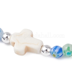 Handmade Millefiori Glass Round Beads & Spray Painted Synthetic Turquoise Beads Stretch Bracelets&nbsp;BJEW-JB12223