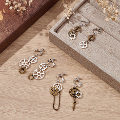 3 Styles Gear Alloy Clip-on Earrings for Women&nbsp;EJEW-UN0006-98