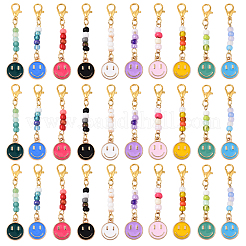 30Pcs 10 Styles Smiling Face Alloy Enamel & Glass Seed Pendant Decorations&nbsp;HJEW-YW00143
