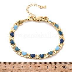 Heart Brass Enamel Curb Chains Bracelets for Women&nbsp;BJEW-B125-03G