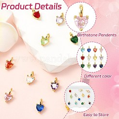 12Pcs 12 Colors Birthstone Brass Micro Pave Cubic Zirconia Charms&nbsp;ZIRC-CJ0003-35