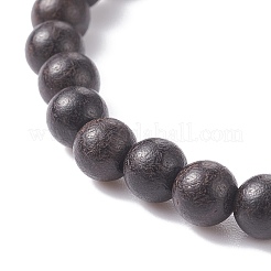 Natural Wood Round Beaded Stretch Bracelet with Synthetic Hematite for Men Women&nbsp;BJEW-JB07549