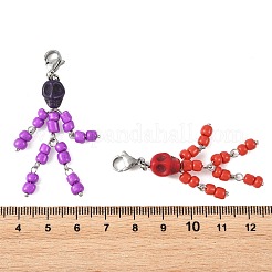 Skeleton Synthetic Turquoise & Glass Seed Beads Pendant Decorations&nbsp;HJEW-TA00489