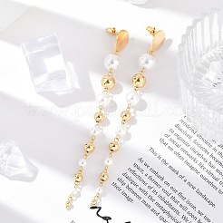Brass ABS Plastic Pearl Tassel Stud Earrings&nbsp;EJEW-U040-17G