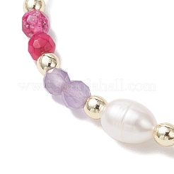 3Pcs Natural Mixed Gemstone & Cultured Freshwater Pearl Beads Braided Bead Bracelets for Women&nbsp;BJEW-JB12666