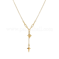 304 Stainless Steel Crystal Rhinestone Double Star Tassel Necklaces for Women&nbsp;WGF3CA2-01