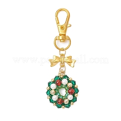 Christmas Wreath Natural Carnelian & Glass & Shell Pearl & Seed Beads Pendant Decorations&nbsp;HJEW-MZ00322