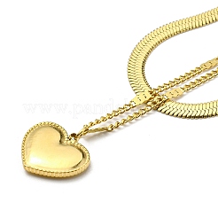 304 Stainless Steel Herringbone & Curb Chains Double Layered Necklaces&nbsp;NJEW-K257-01G