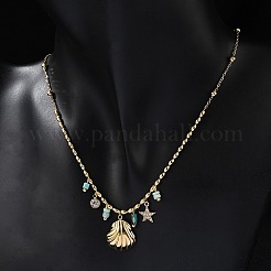 Beach 304 Stainless Steel Rhinestone & Glass Shell Shaped Pendant Necklaces for Women&nbsp;NJEW-Z061-08G