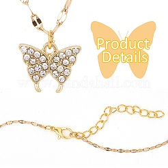 2Pcs 2 Colors Crystal Rhinestone Butterfly Pendant Necklaces Set with Alloy Dapped Chains for Women&nbsp;NJEW-AN0001-67