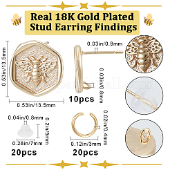 10Pcs Bee Brass Stud Earring Findings&nbsp;DIY-BBC0001-35