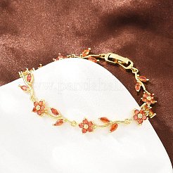 Brass Pave Cubic Zirconia Flower Link Chain Bracelets for Women&nbsp;KK-CBA68DA-14G-01