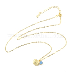 925 Sterling Silver Micro Pave Cubic Zirconia Pendant Necklaces for Women&nbsp;NJEW-V007-01G