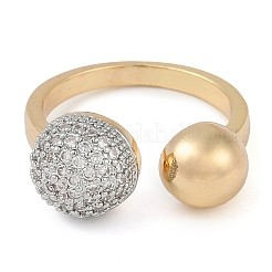 Round Brass Micro Pave Clear Cubic Zirconia Open Cuff Ring for Women&nbsp;RJEW-Q819-11G