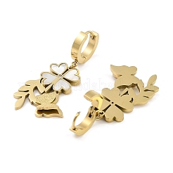 Left and Right Clover & Texture Butterfly 304 Stainless Steel Shell Dangle Earrings&nbsp;EJEW-L283-075G
