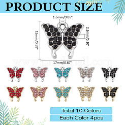 40Pcs 10 Colors Zinc Alloy Rhinestone Pendants&nbsp;RB-ME0001-04
