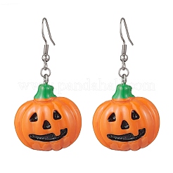 304 Stainless Steel Opaque Resin Pumpkin Dangle Earrings&nbsp;EJEW-JE06478