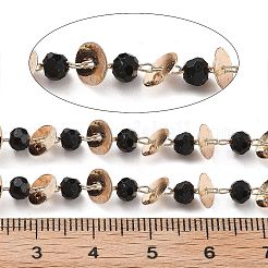 Handmade Brass & Glass Bead Flat Round Chains&nbsp;CHC-L051-06KCG-03