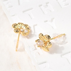 Brass Micro Pave Clear Cubic Zirconia Flower Stud Earrings&nbsp;EJEW-C158-17A-G