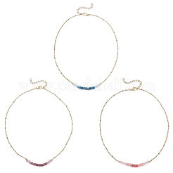 Dyed Natural Malaysia Jade Faceted Rondelle Beaded 304 Stainless Steel Satellite Chain Necklaces for Women&nbsp;NJEW-JN05783