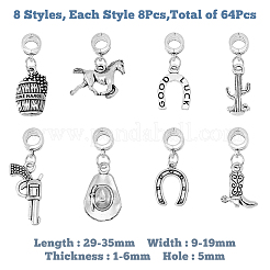 64Pcs 8 Style Cowboy Theme Tibetan Style Alloy European Dangle Charms&nbsp;FIND-FH0006-43