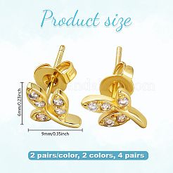 4 Pairs 2 Colors Brass Rhinestone Stud Earrings&nbsp;EJEW-GO0003-20